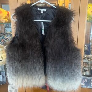 Faux Fur  Vest - Black and Gray